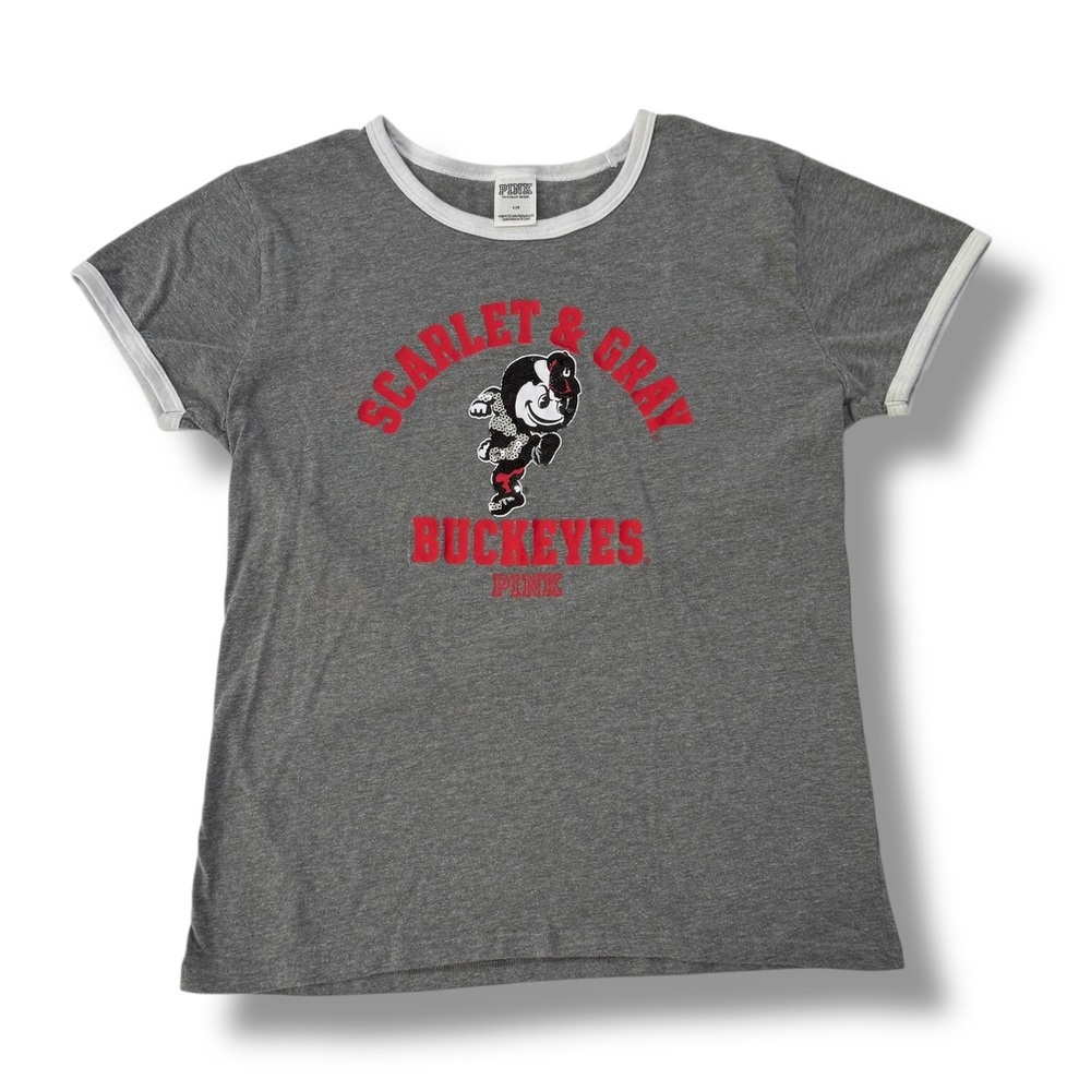 Victoria’s Secret PINK Ohio State Buckeyes Shirt Scarlet Gray Rhinestone L